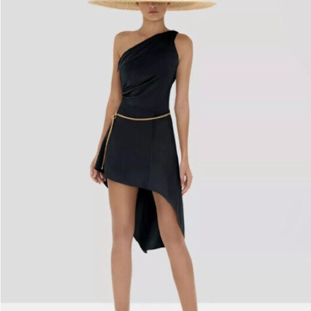 Alexis black mini dress with gold belt, only wore once!